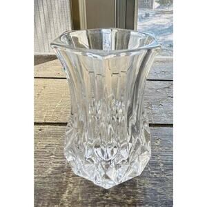 Cut Crystal 3” Bud Vase Toothpick Holder Elegant 6 Sided Hexagon Clear Glass
